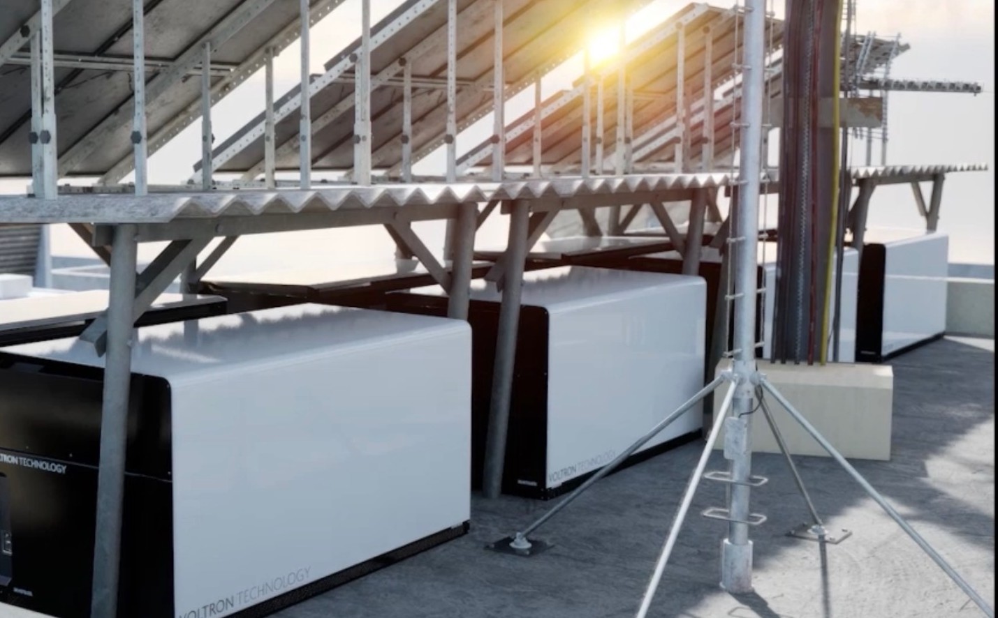 Rooftop edge computing and power infrastructure installation on a commercial building