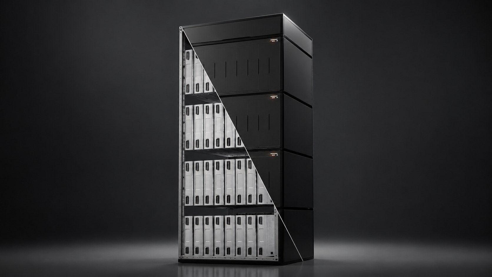 Edge computing server cutaway showing internal hardware components